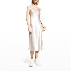 Max Mara Leisure Capua Satin Midi-Dress Sleeveless Dress, Pink, US 6